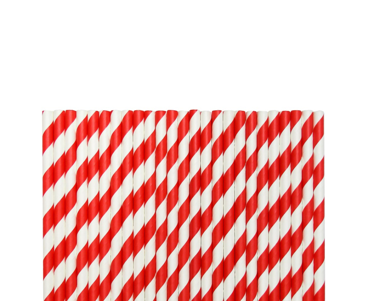 PAJITA PAPEL 25P (19.5CM) RAYA BLANCO/ROJO