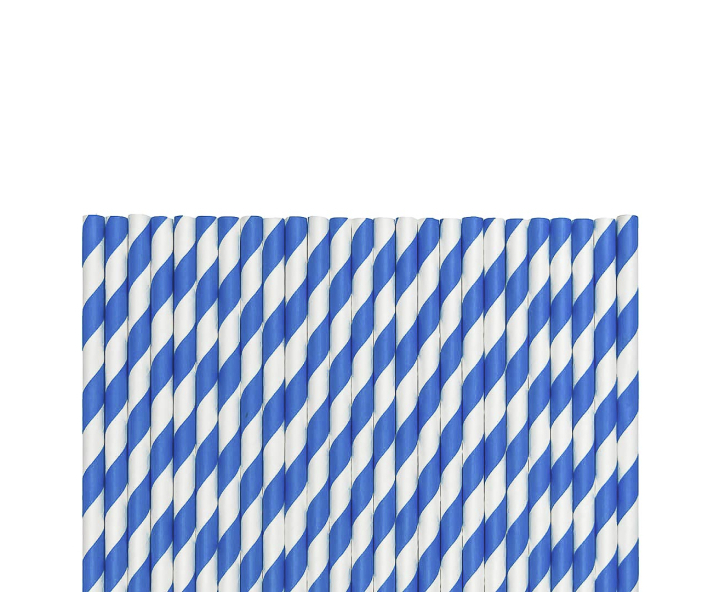 PAJITA PAPEL 25P (19.5CM) RAYA AZUL/BLANCO