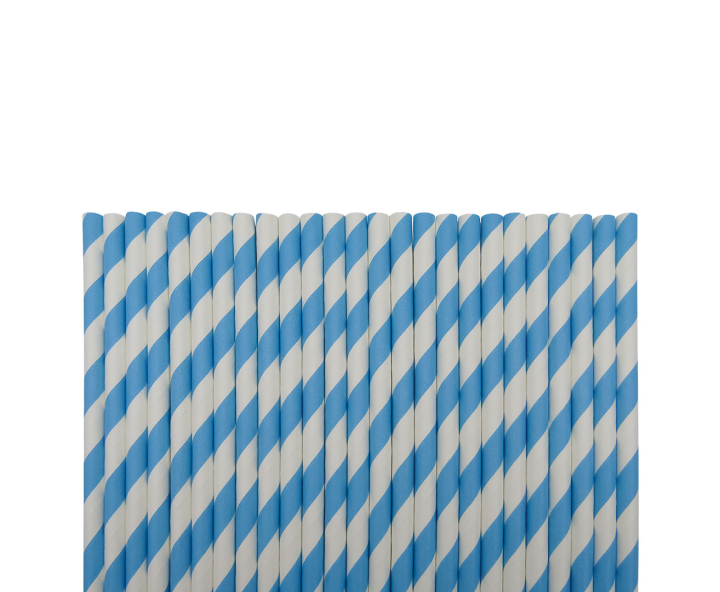 PAJITA PAPEL 25P (19.5CM) RAYA BLANCO/CELESTE