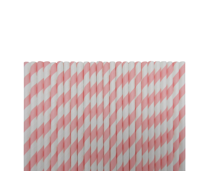 PAJITA PAPEL 25P (19.5CM) RAYA BLANCO/ROSADO