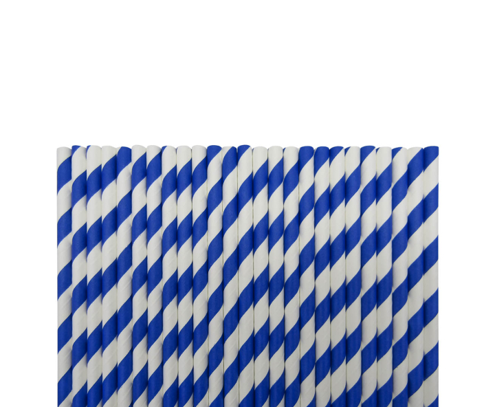 PAJITA PAPEL 25P (19.5CM) RAYA AZUL OSCURO/BLANCO