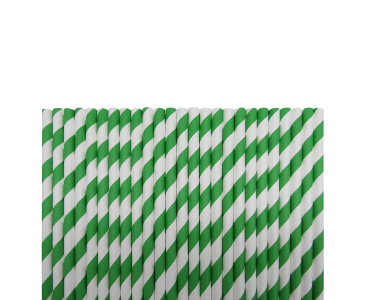 PAJITA PAPEL 25P (19.5CM) RAYA BLANCO/VERDE