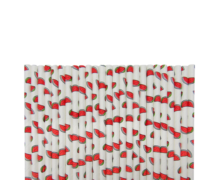 PAJITA PAPEL 25P (19.5CM) SANDIA BLANCO/ROJO