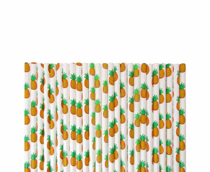 PAJITA PAPEL 25P (19.5CM) PIÑA NARANJA/BLANCO