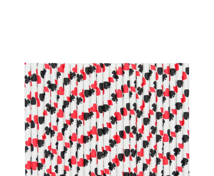 PAJITA PAPEL 25P (19.5CM) NAIPE NEGRO/ROJO