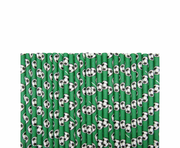 PAJITA PAPEL 25P (19.5CM) PELOTA BLANCO/VERDE