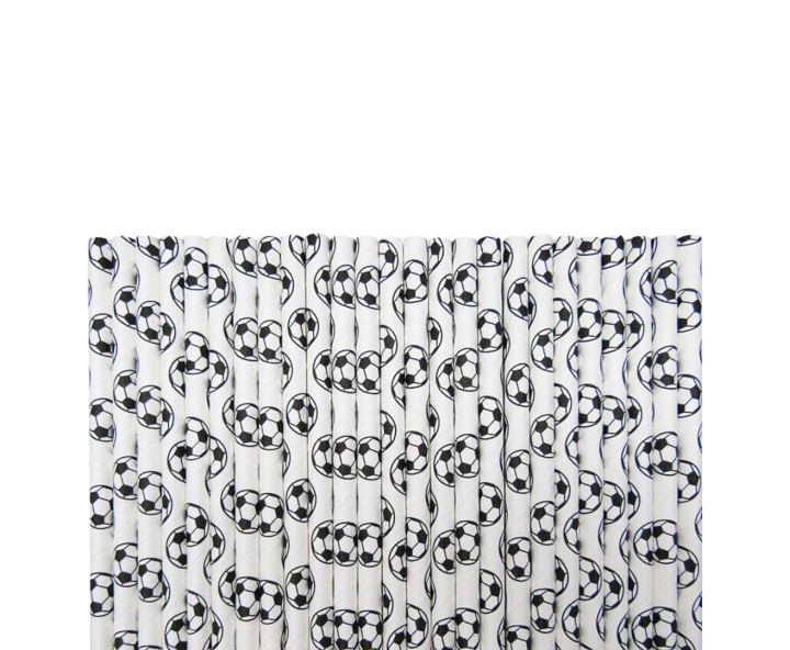 PAJITA PAPEL 25P (19.5CM) PELOTA BLANCO/NEGRO