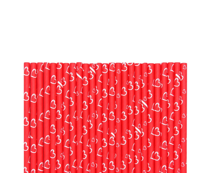 PAJITA PAPEL 25P (19.5CM) CORAZON ROJO/BLANCO