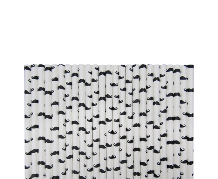 PAJITA PAPEL 25P (19.5CM) BIGOTE NEGRO/BLANCO