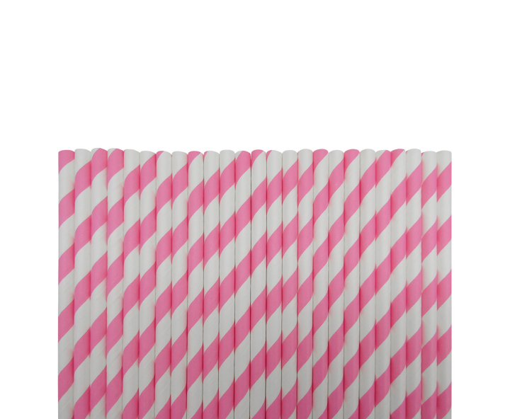 PAJITA PAPEL 25P (19.5CM) RAYA BLANCO/ROSADO