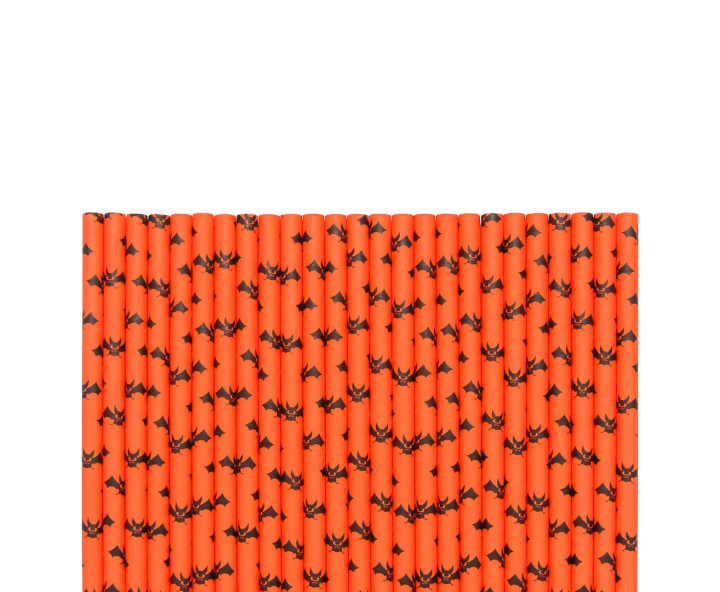 PAJITA PAPEL 25P (19.5CM) MURCIELAGO NEGRO/NARANJA