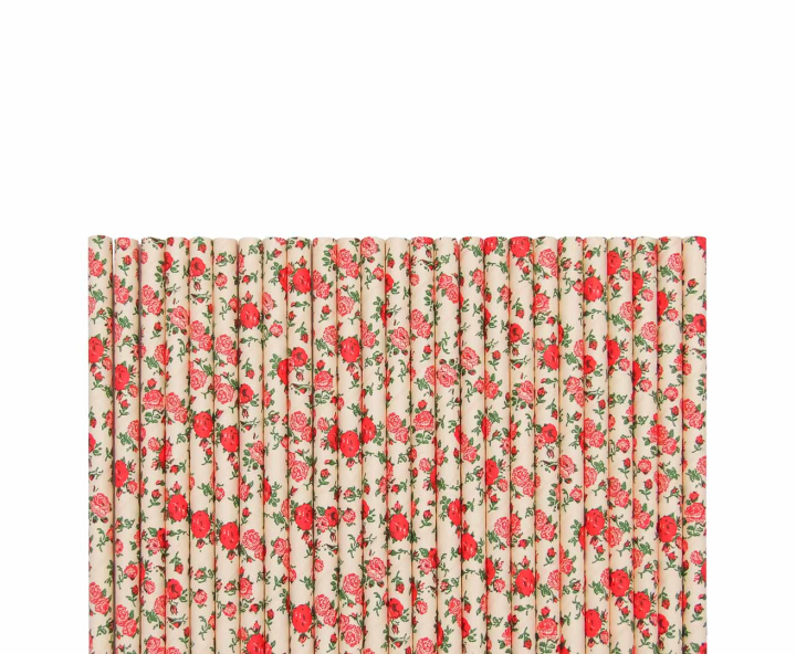 PAJITA PAPEL 25P (19.5CM) FLOR ROSADO