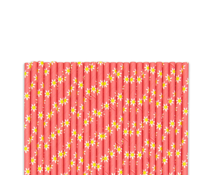 PAJITA PAPEL 25P (19.5CM) FLOR ROSADO