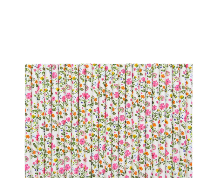 PAJITA PAPEL 25P (19.5CM) FLOR BLANCO