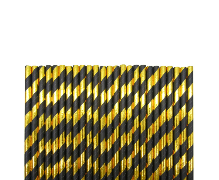PAJITA PAPEL 25P (19.5CM) RAYA DORADO/NEGRO