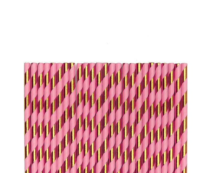 PAJITA PAPEL 25P (19.5CM) RAYA DORADO/ROSADO