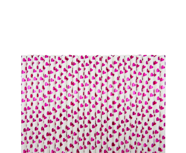 PAJITA PAPEL 25P (19.5CM) CORAZON ROSADO
