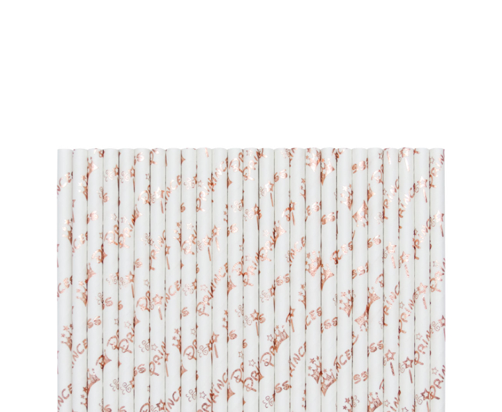 PAJITA PAPEL 25P (19.5CM) PRINCESS BLANCO/ROSA DORADO