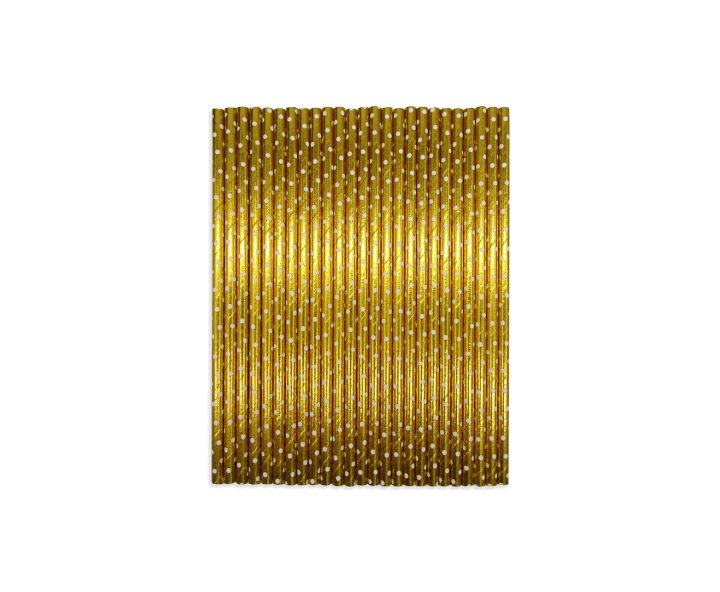 PAJITA PAPEL METALIZADO 25P (19.5CM) MOTA BLANCO/ DORADO