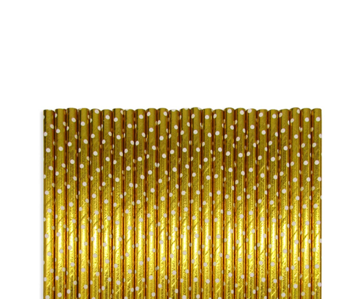 PAJITA PAPEL METALIZADO 25P (19.5CM) MOTA BLANCO/ DORADO