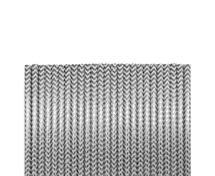 PAJITA PAPEL METALIZADO 25P (19.5CM) ZIGZAG BLANCO/PLATEADO