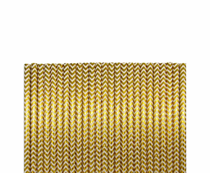 PAJITA PAPEL METALIZADO 25P (19.5CM) ZIGZAG BLANCO/ DORADO
