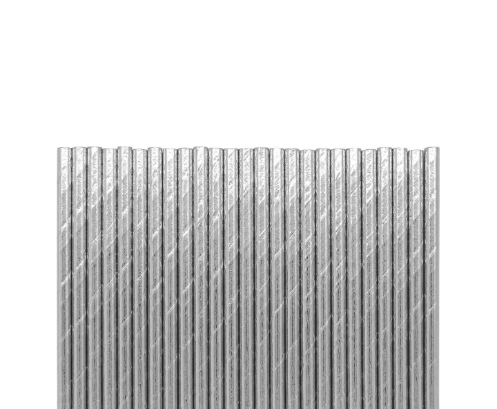 PAJITA PAPEL 25P (19.5CM) BRILLOSO PLATEADO