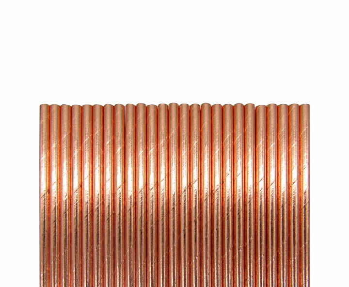 PAJITA PAPEL 25P (19.5CM) BRILLOSO ROSA DORADO
