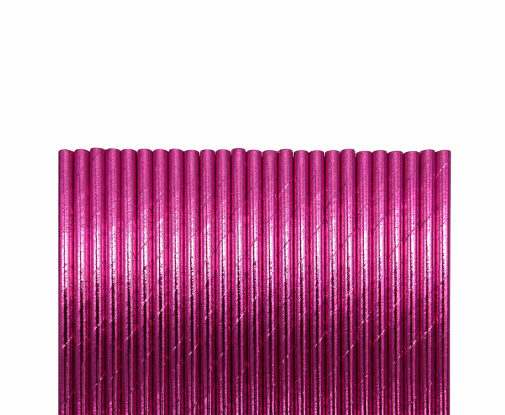PAJITA PAPEL 25P (19.5CM) BRILLOSO FUCSIA
