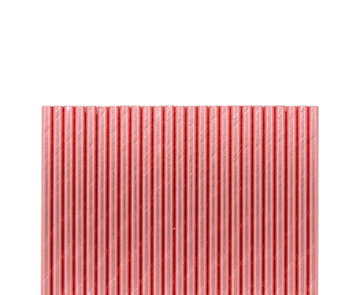 PAJITA PAPEL 25P (19.5CM) BRILLOSO ROSA DORADO
