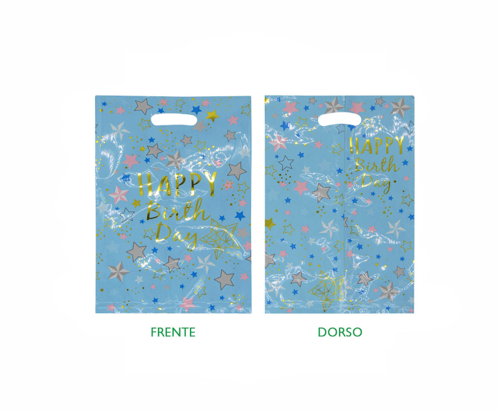 BOLSA METALIZADO “HAPPY BIRTHDAY” 10P (17X25) CELESTE