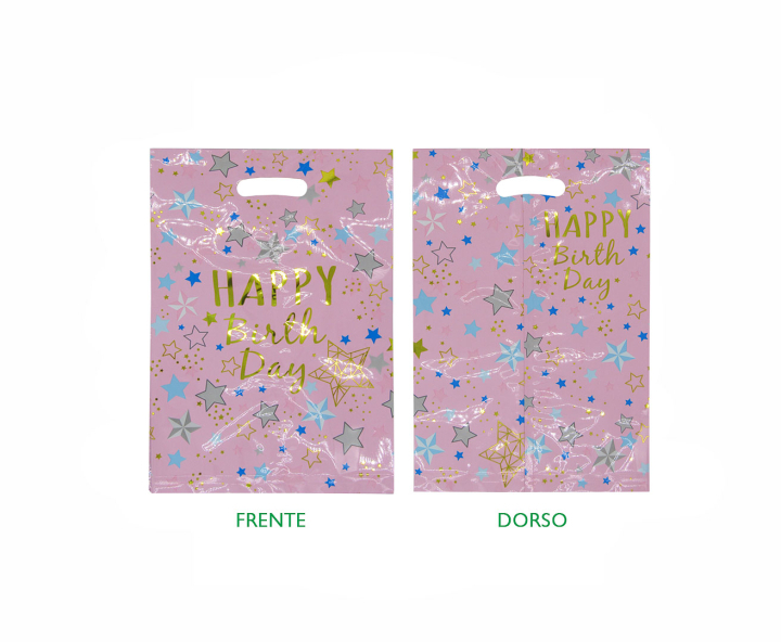 BOLSA METALIZADO “HAPPY BIRTHDAY” 10P (17X25) ROSADO
