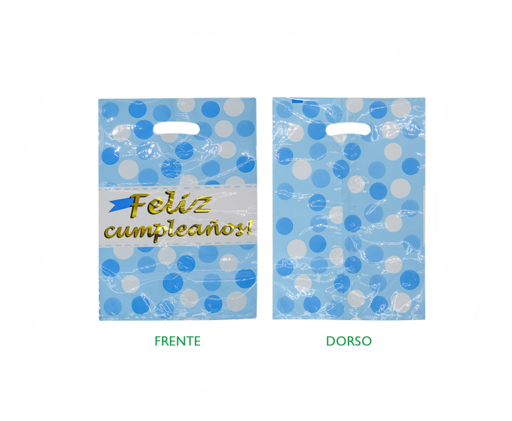 BOLSA METALIZADO “FELIZ CUMPLEAÑOS!” 10P (17X25) CELESTE