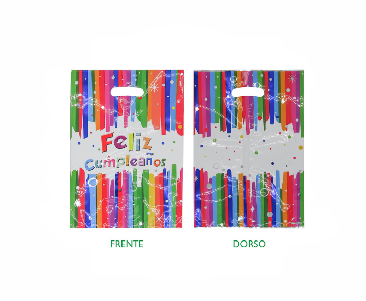 BOLSA METALIZADO “FELIZ CUMPLEAÑOS” 10P (17X25) ARCO IRIS