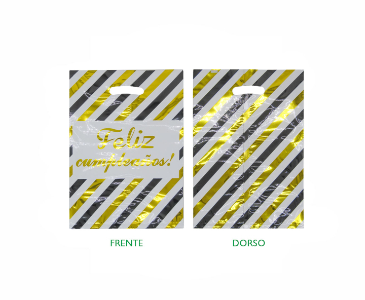 BOLSA METALIZADO “FELIZ CUMPLEAÑOS” 10P (17X25) DORADO