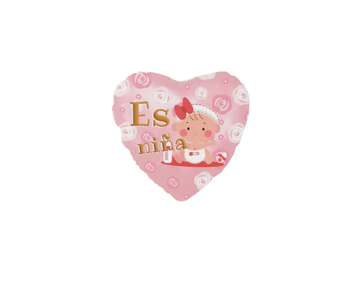 GLOBO CORAZON ES NINA (45CM) ROSADO