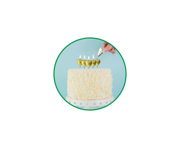 VELAS DECORATIVAS CORAZONES 5P (3X8CM) DORADO