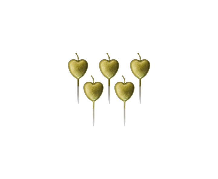 VELAS DECORATIVAS CORAZONES 5P (3X8CM) DORADO