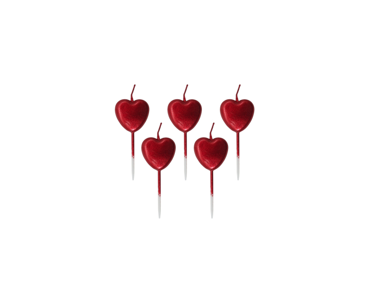 VELAS DECORATIVAS CORAZONES 5P (3X8CM) ROJO